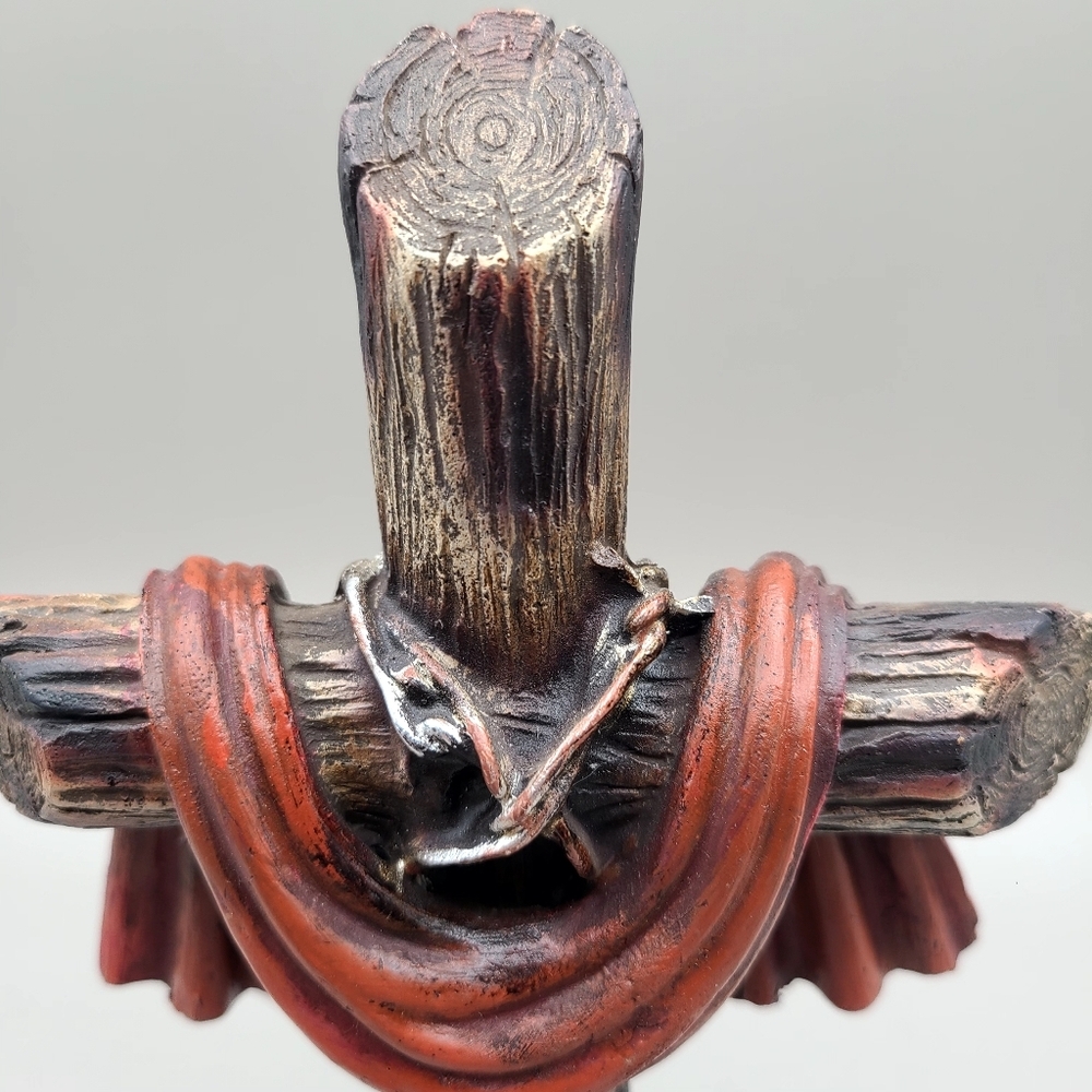 Standing Cross on Rocks Draped with a Scarlet Robe - Picture 2 of 7